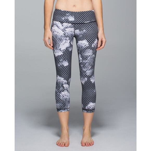 Lululemon Women's Gray White Wunder Under Full-On Luon Crop Leggings Size 4 - Picture 3 of 7